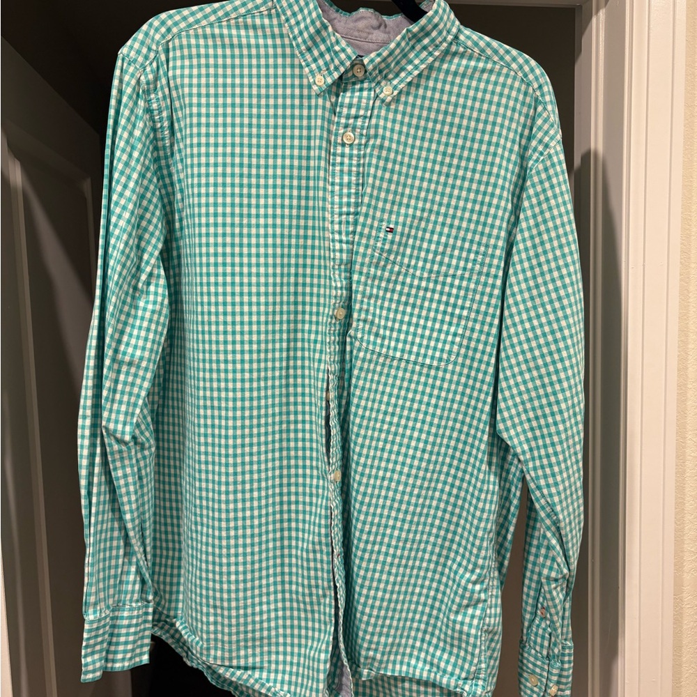 Tommy Hilfiger Teal Plaid Men's Shirt